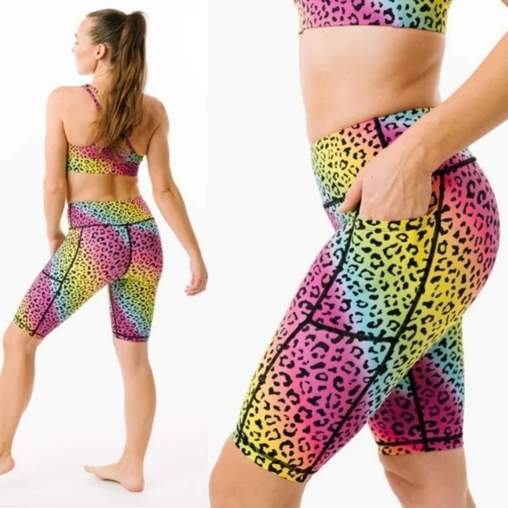 ZYIA Rainbow Leopard Light N Tight Pocket Hustle Shorts Sz S